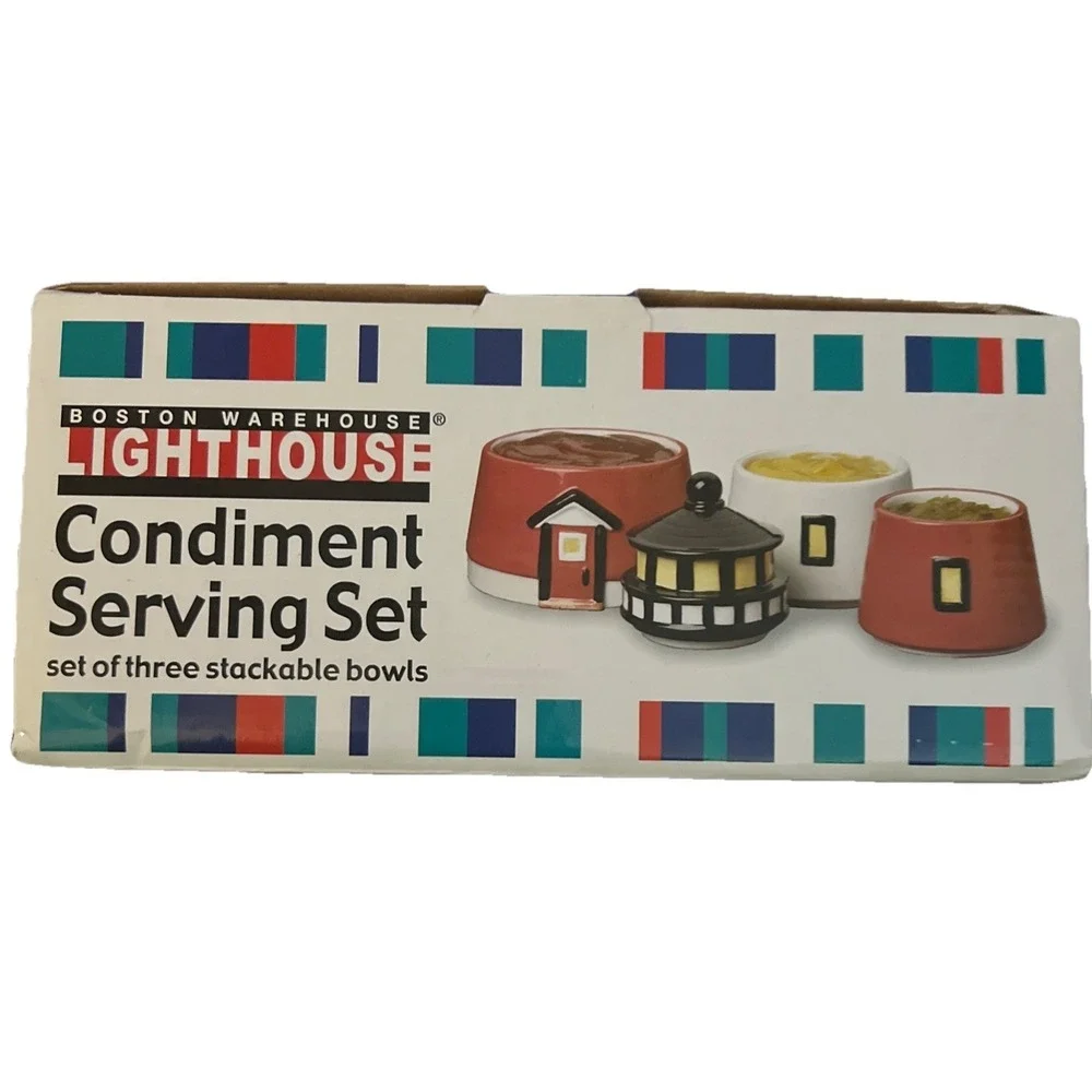 Boston Warehouse Lighthouse‎ Condiment Serving Storage Set Ceramic 12